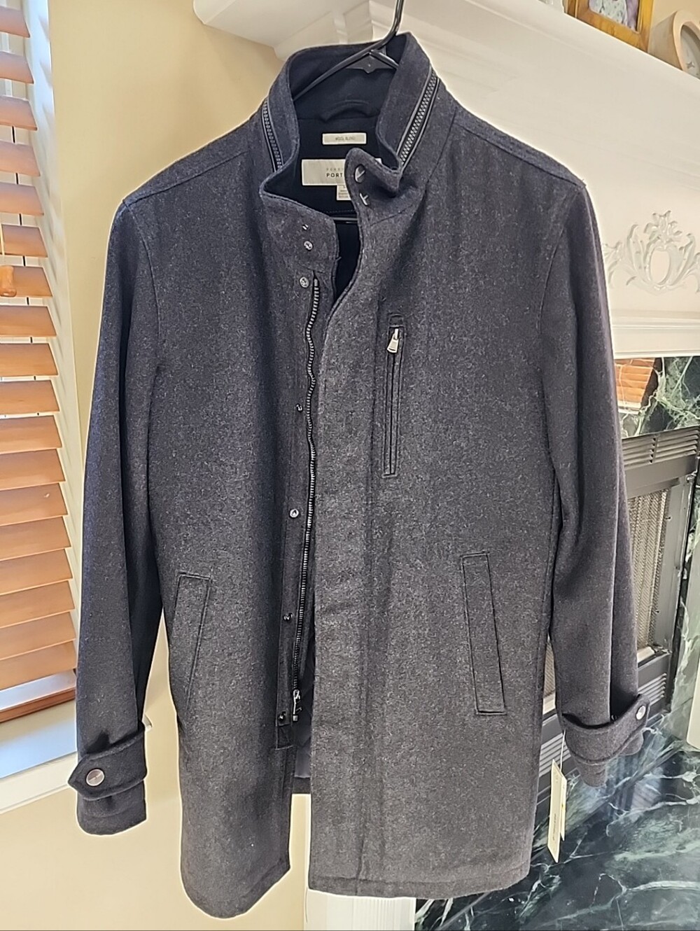 NWT Perry Ellis Portfolio Mens Gray Wool Blend Car Coat  M